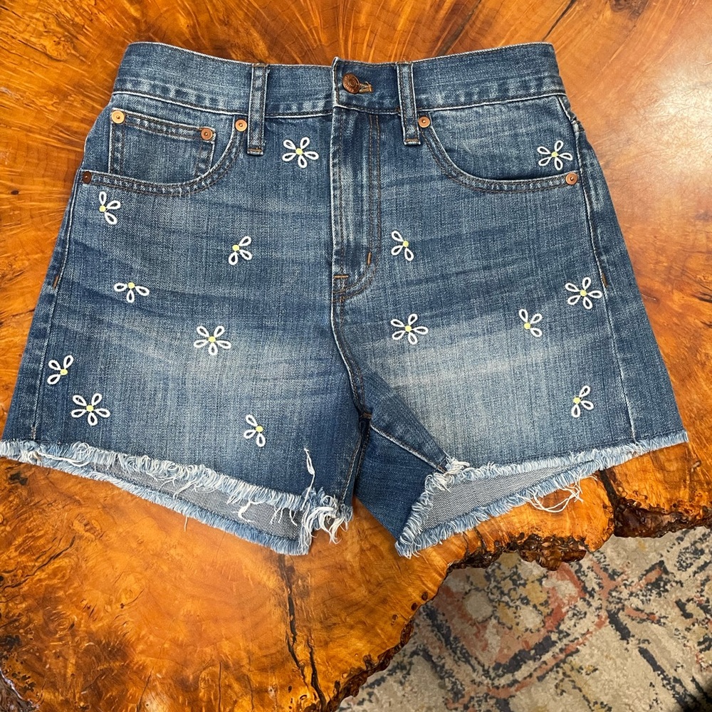 Madewell Blue Jean Shorts with White Embroidery